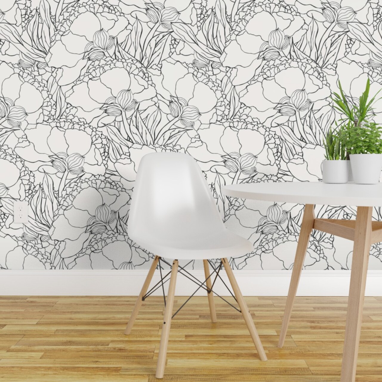 Pre-Pasted Wallpaper 2FT Wide Abstract Black Peonies On Ivory Large Scale Flower Bloom Floral Custom Pre-pasted Wallpaper by Spoonflower
